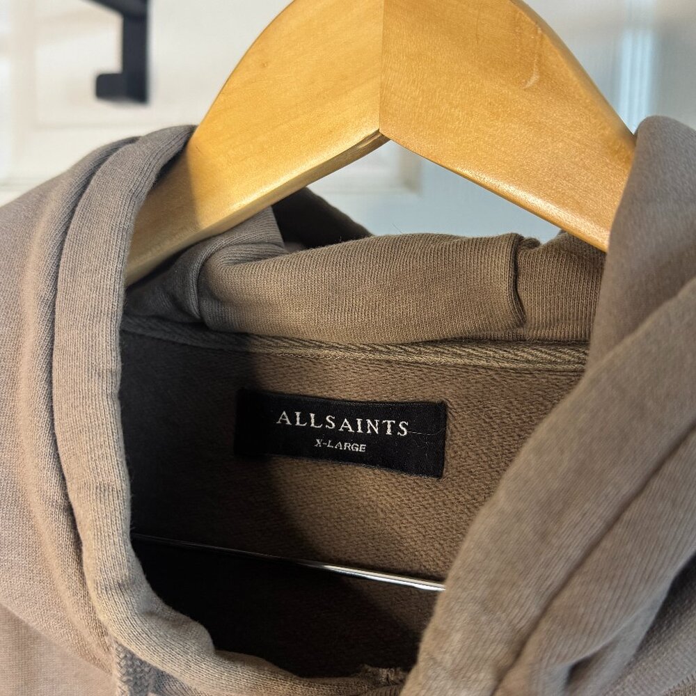 AllSaints Hoodie – Split Logo Print – Taupe Brown – Men’s Oversized XL - Picture 4 of 4